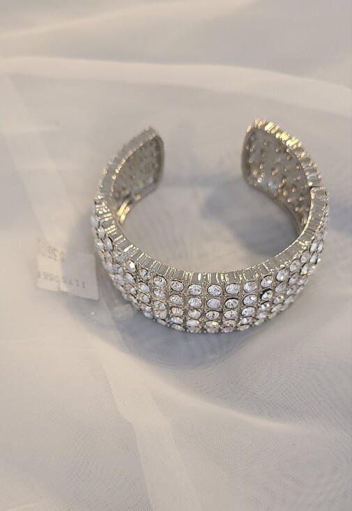 Private Label Jewelry - NWT Silver Toned Wide Rhinestone Stretch Bracelet Statement Glam Wedding Prom